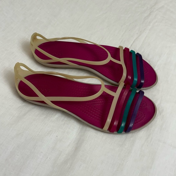 Crocs Isabella Pink Slip On Colorful Sandals Size 10 Summer Casual - Picture 2 of 11